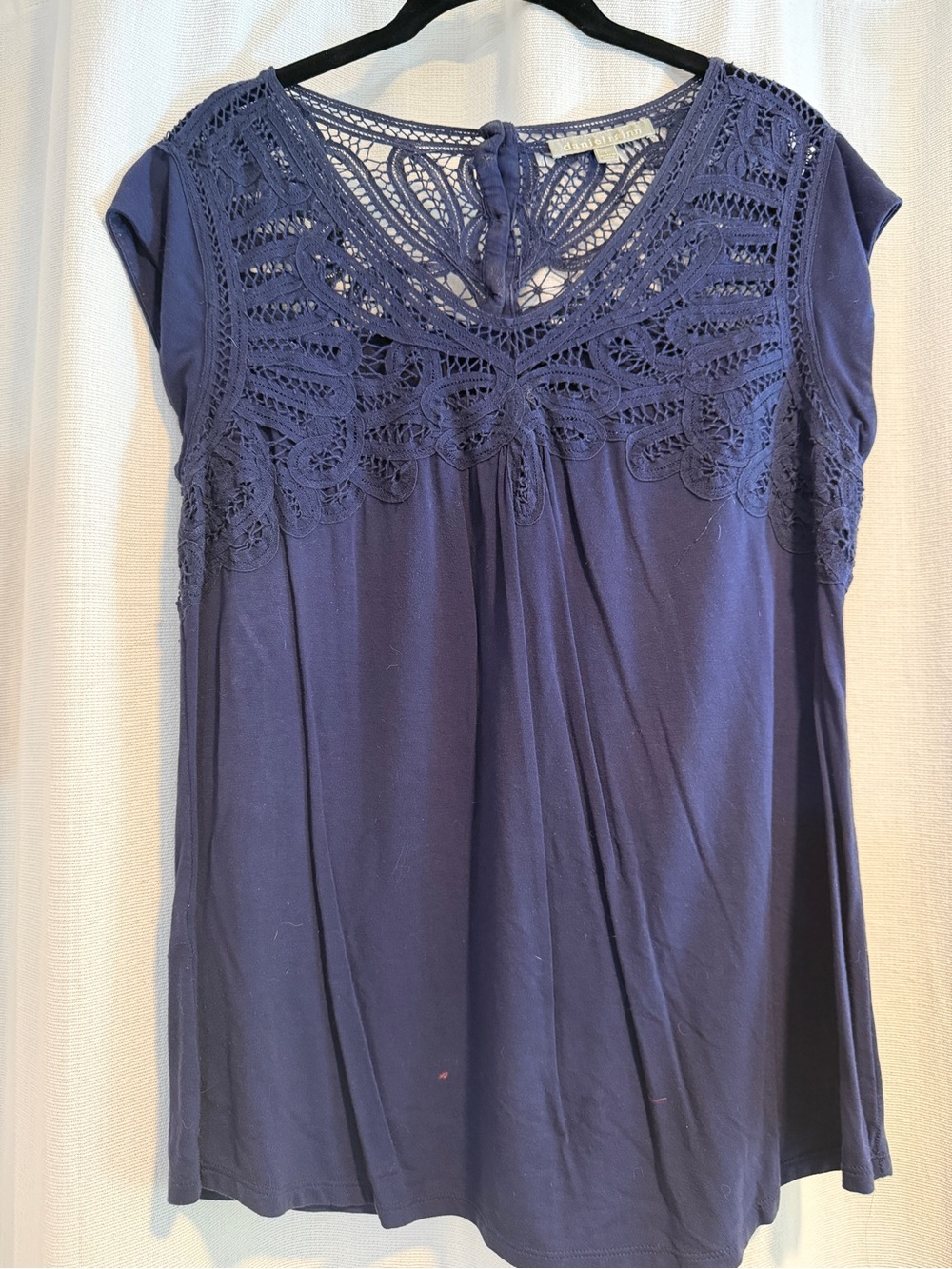 Daniel Rainn Navy Crochet Yoke Cap Sleeve Tunic